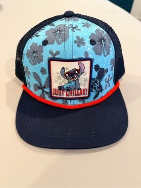 Disney Lilo & Stitch Floral Trucker Cap - Light Blue & Navy with Red Trim
